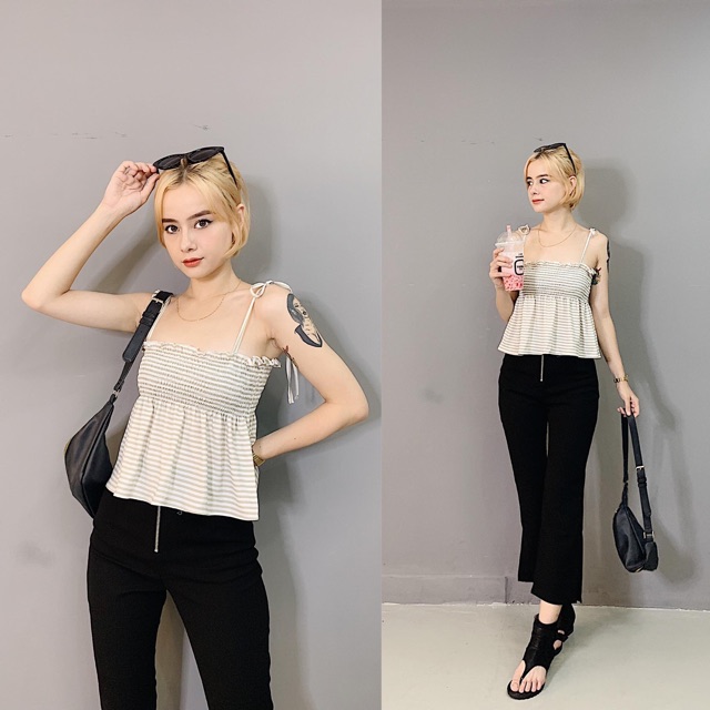 Áo croptop 2 dây nhún ngực/ ảnh thật