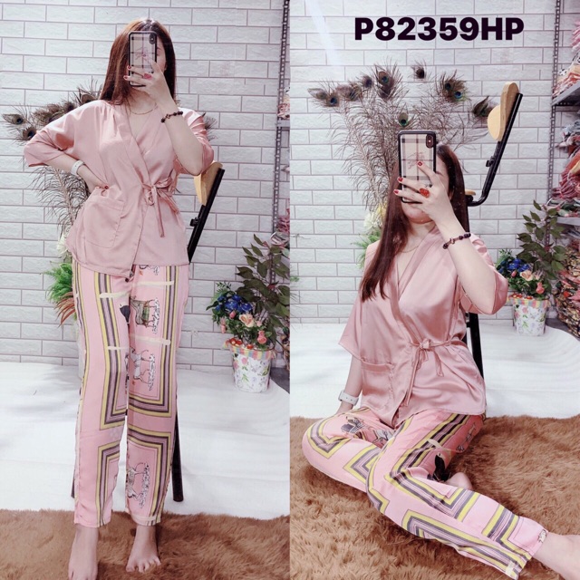 Set bộ lụa satin kimono được chọn màu