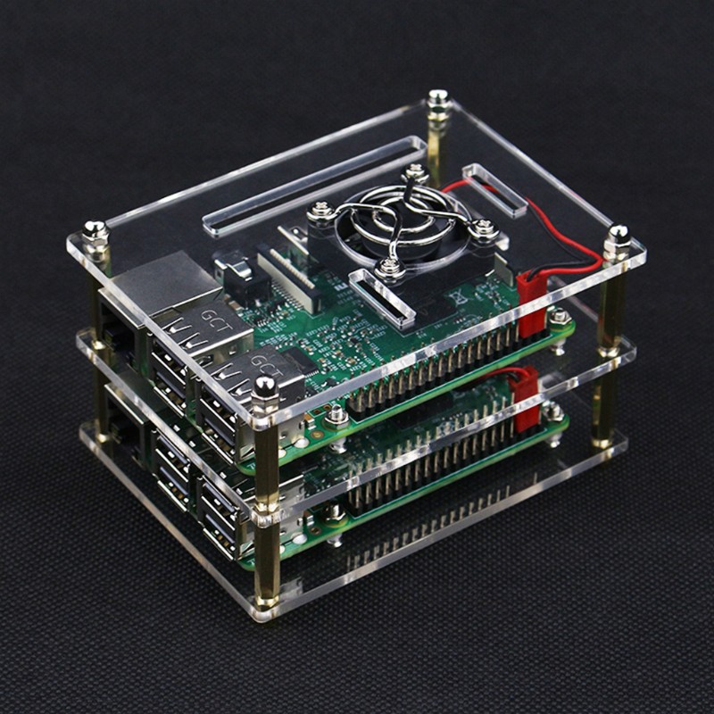 【PC】 Raspberry Pi ultilayer Shell Kit + Fan + Mesh Cover DIY Raspberry Pi 4/3B +/3