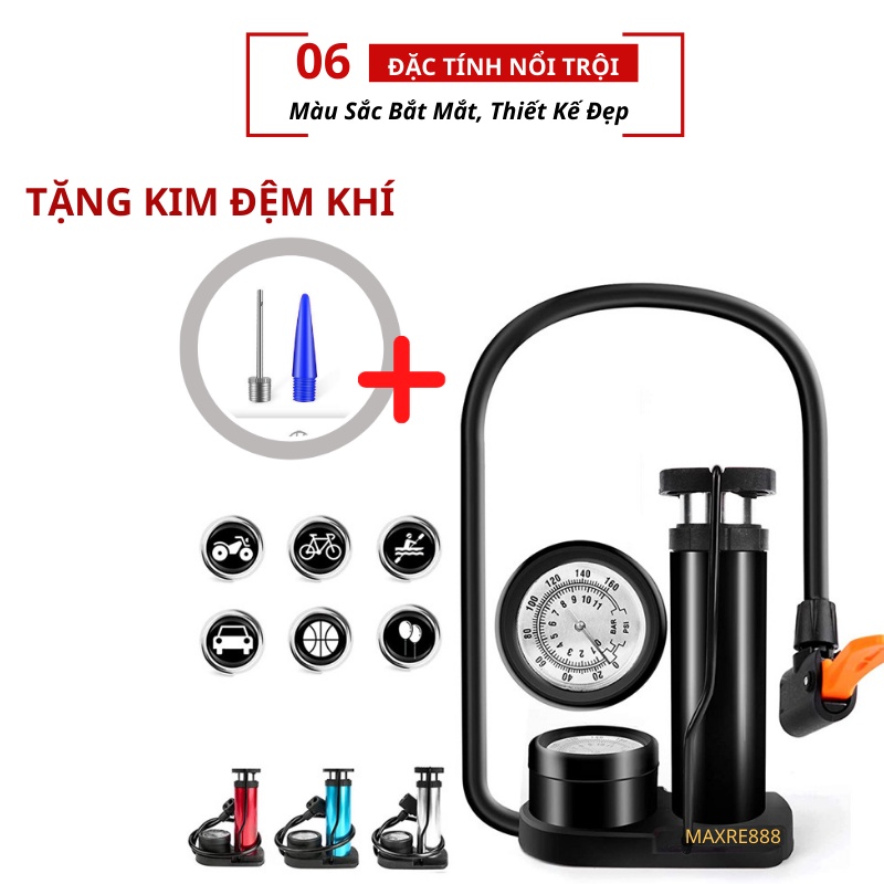 Bơm xe đạp xe máy xe hơi áp suất cao 160 PSI có đồng hồ đo áp suất gọn gàng độ bền cao