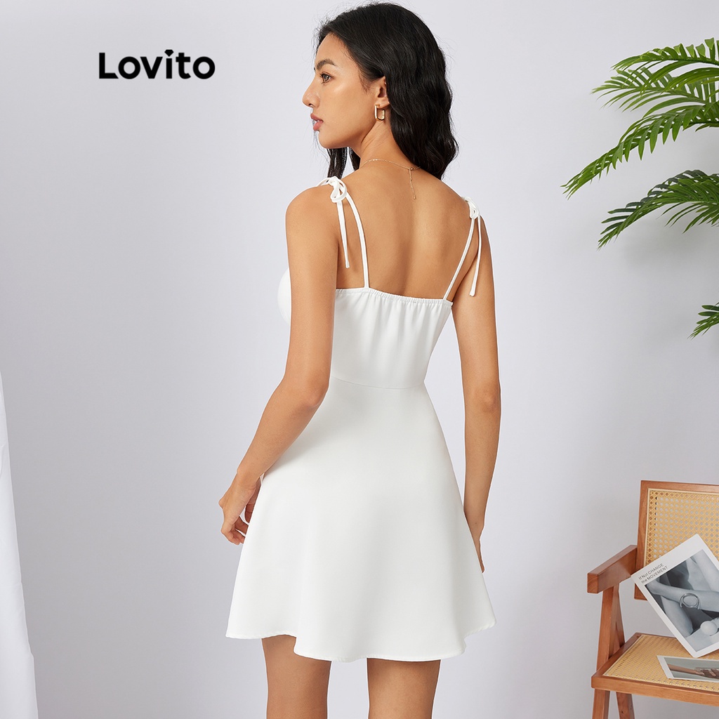 Lovito Váy suông chữ A không tay buộc dây L21AS006 (Trắng)