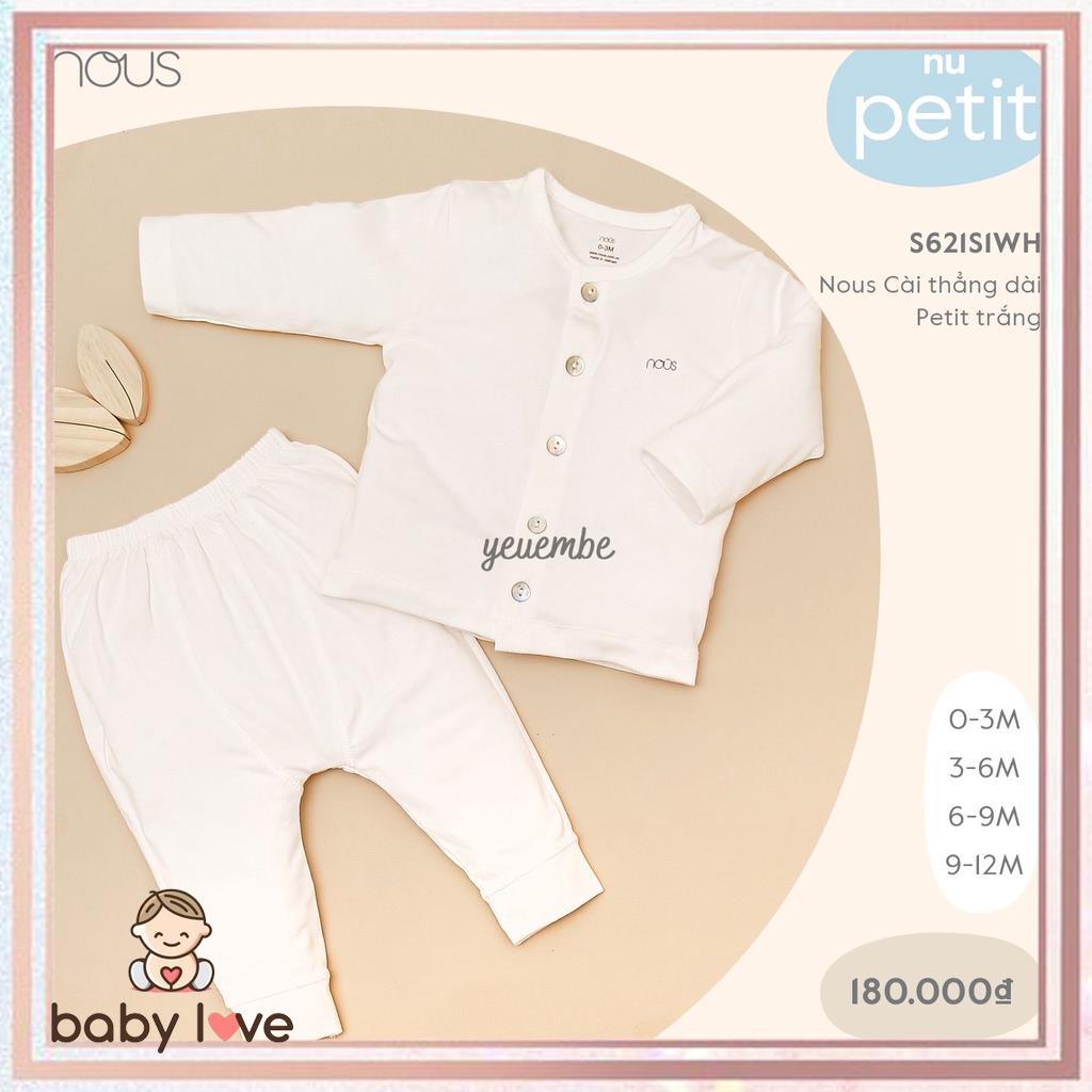 Bộ Đồ Ngủ Dài Tay Cài Thẳng Dài Màu Trắng NOUS Chất Vải Nu Petit Cho Bé Sơ Sinh Đến 12 Tháng