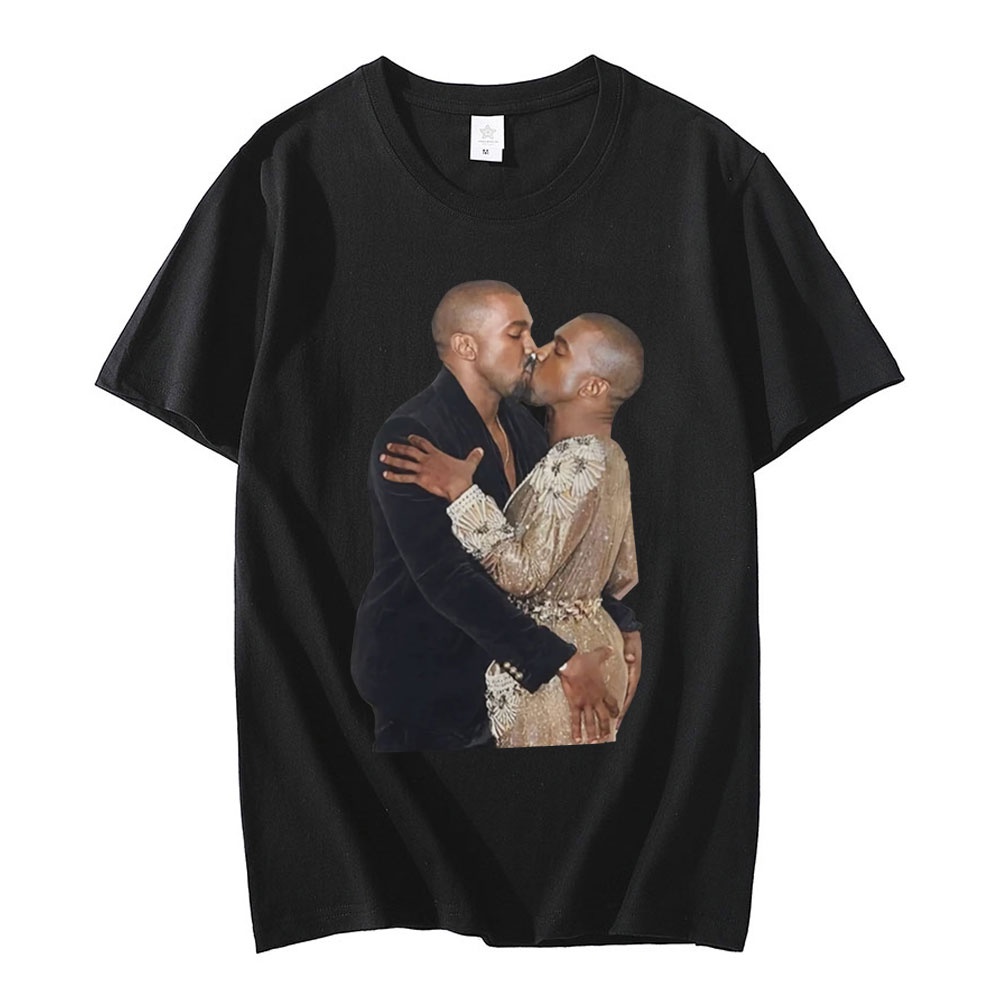 GILDAN Áo Thun Cotton In Hình Rapper Kanye West Kissing Phong Cách Retro Cho Cặp Đôi