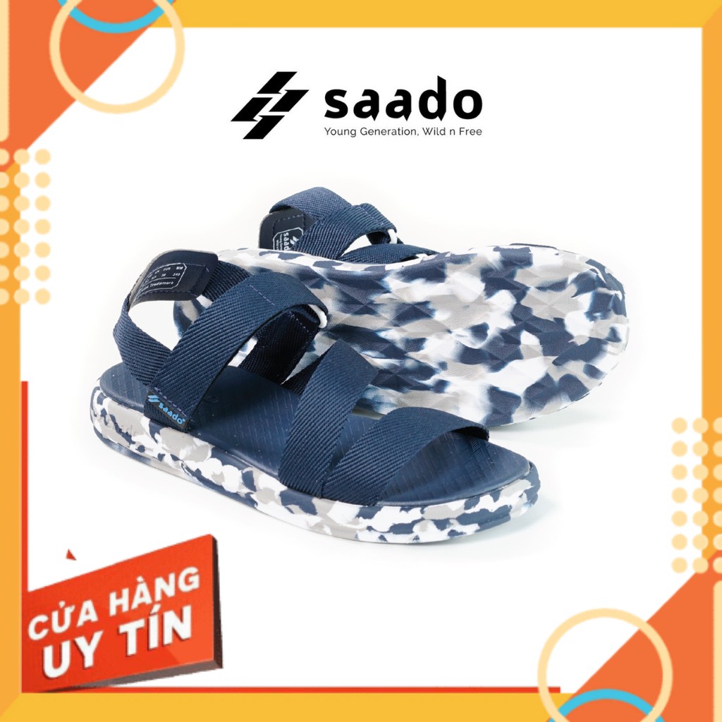 Dép sandal nam SAADO camo xanh navy đi học, đi chơi [HÀNG CHÍNH HÃNG]