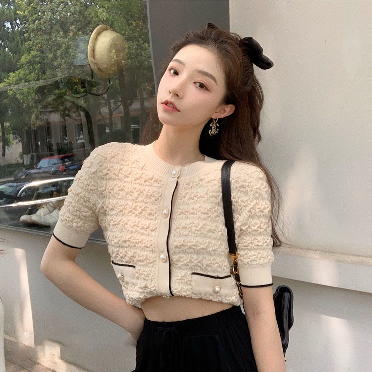 Áo Thun Dệt Kim Cổ Tròn Tay Ngắn Thời Trang Mùa Hè Dành Cho Nữ