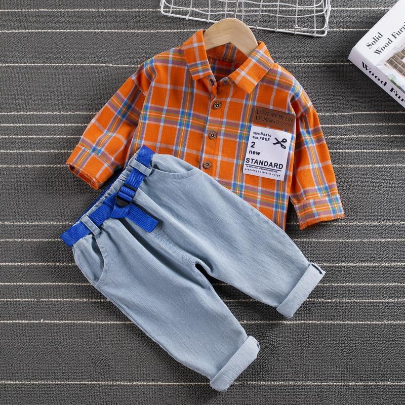 Bộ Áo Thun Dài Tay + Quần Jean Dài + Thắt Lưng Cho Bé Trai