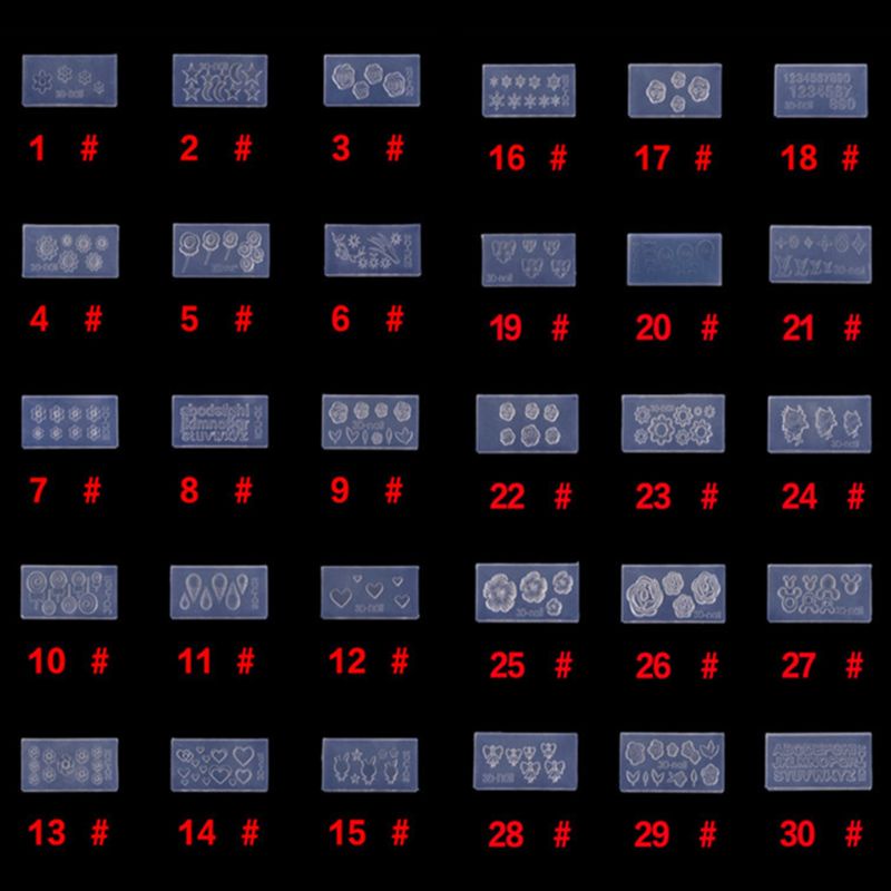 Set 30 Khuôn Silicone Tạo Hình Hoa 3D Trang Trí Móng Tay DIY