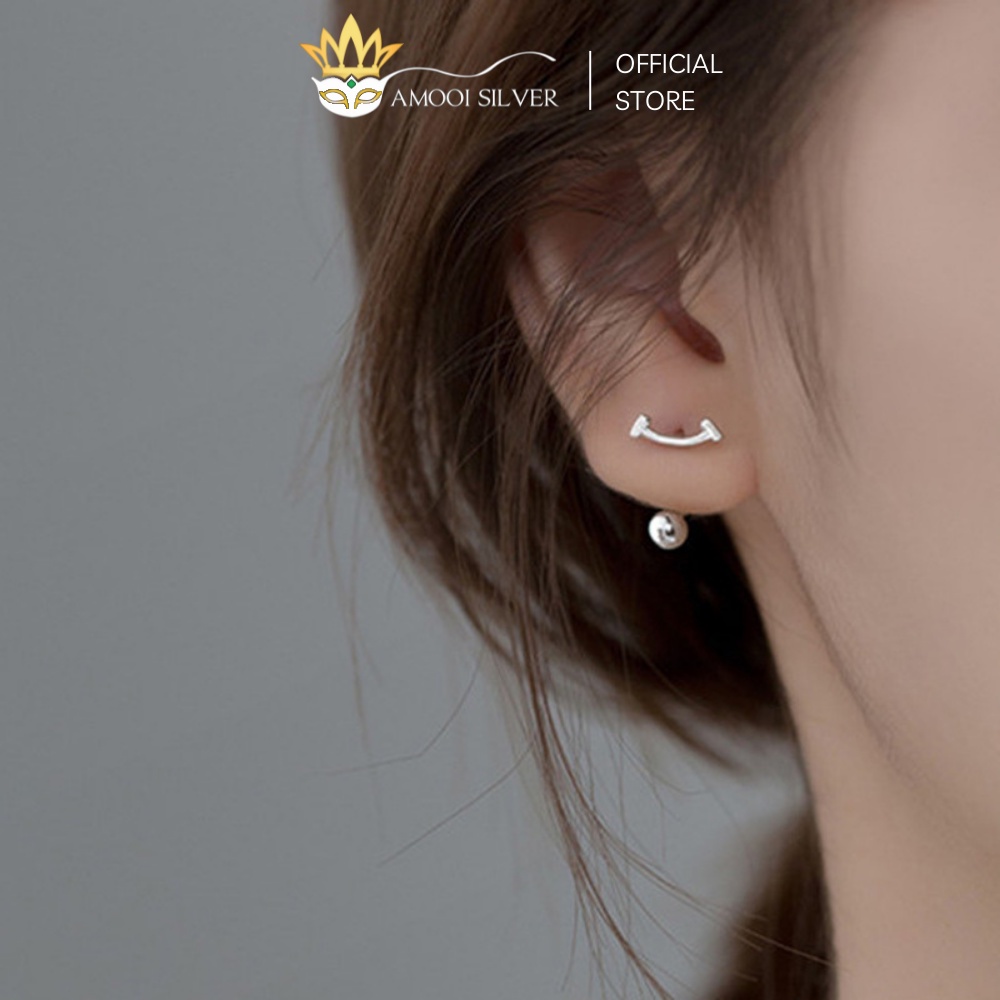 Bông Tai Bạc S925 Dáng Chui Mẫu Mặt Cười Đính Kèm Bi Vặn - Amooi Silver AB173