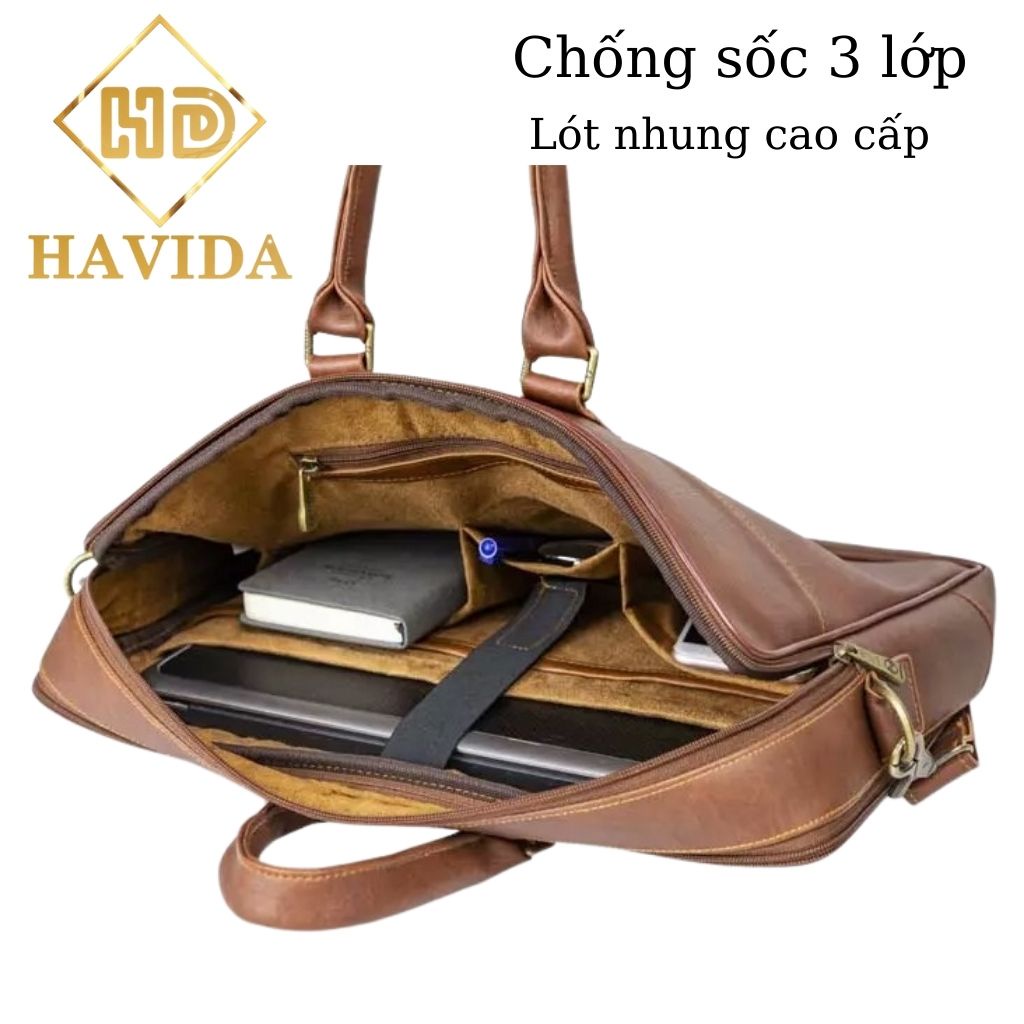 Túi xách da HAVIDA V3S cao cấp chống nước, chống sốc - Cặp laptop - Hàng chính hãng