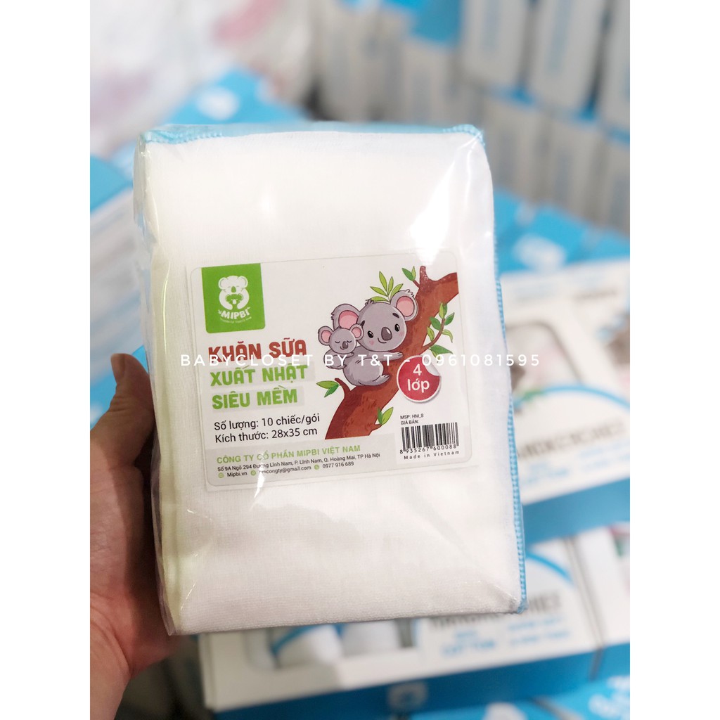 [CHÍNH HÃNG] Khăn sữa xuất Nhật siêu mềm kích thước 28x35cm Mipbi