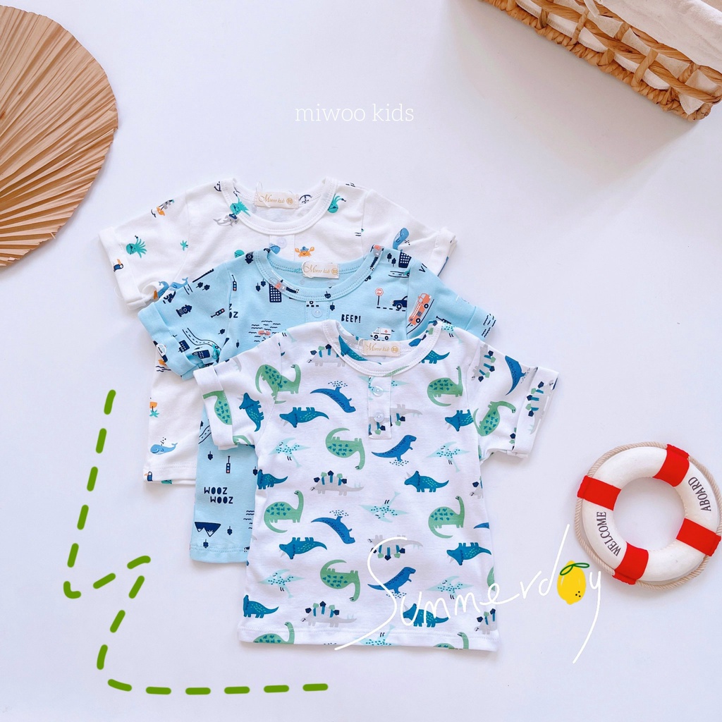 (8-22kg)Bộ thun đùi bé trai Miwoo kids họa tiết cá tính phối lai lật xịn sò bảng màu 3(ảnh thật)