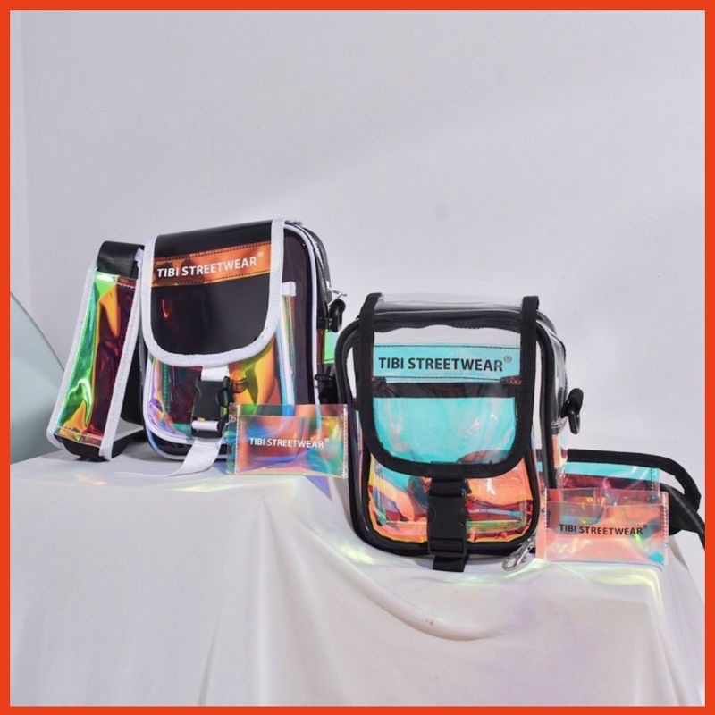 Túi đeo chéo bóng kiếng và trong suốt thời trang dành cho nam và nữ đen. trắng. TA021