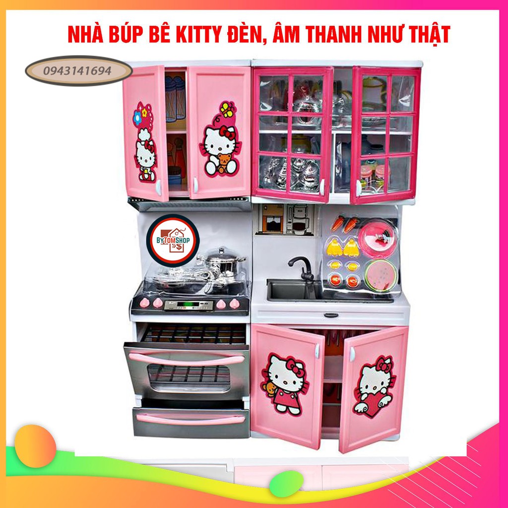 Bộ đồ chơi Nhà bếp búp bê Hello Kitty  26214 HK có đèn đẹp màu hồng dễ thương, âm thanh như thật - BYTOM