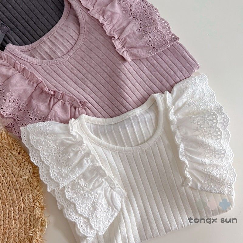 [Babycat] Hàng Có Sẵn Áo Thun Cotton Không Tay Phối Ren Phong Cách Nhật Bản Hàn Quốc Thời Trang Mùa Hè Nhỏ Nhắn Dễ Phối Đồ Dành Cho Bé Gái