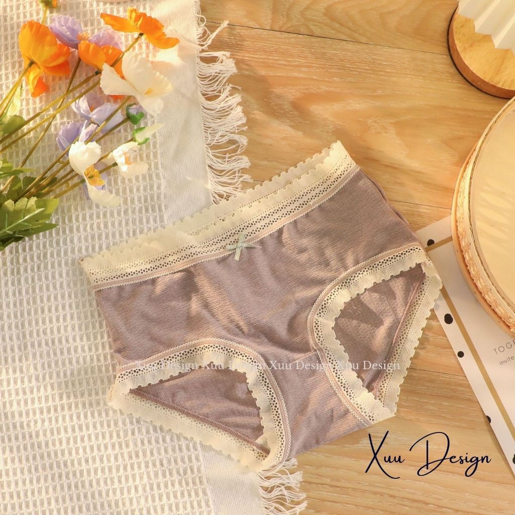 Quần lót nữ Wexuu Design viền phối ren điệu đà chất cotton co dãn QC33