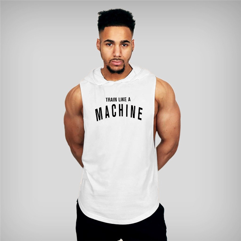Áo tank top có mũ vải cotton thời trang trẻ trung cho nam tập gym