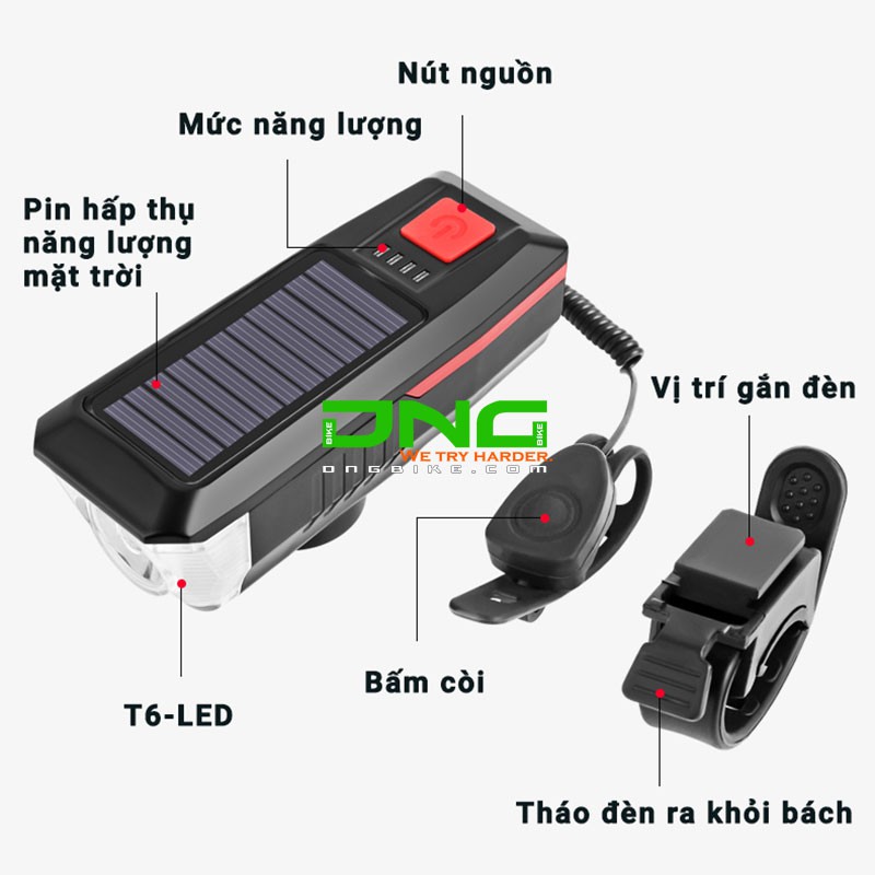 Đèn pha năng lượng mặt trời kết hợp pin sạc có còi QX-LY-17