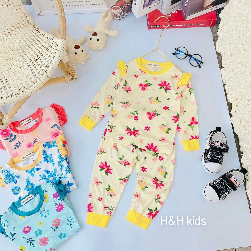 Bộ dài tay thun lạnh Minky Mom bé gái.