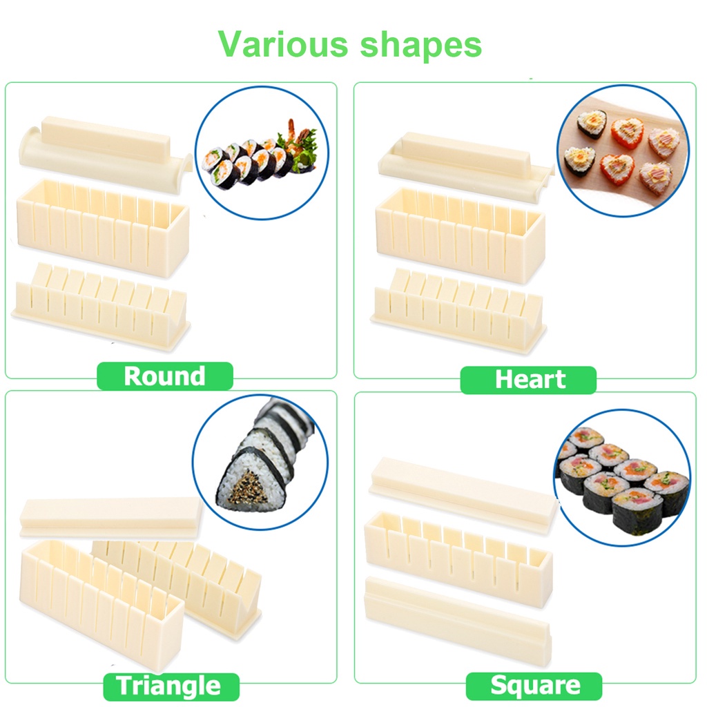 Set 3/10 Khuôn Làm Sushi DIY Đa Năng Chống Dính Phong Cách Nhật Bản Tiện Dụng