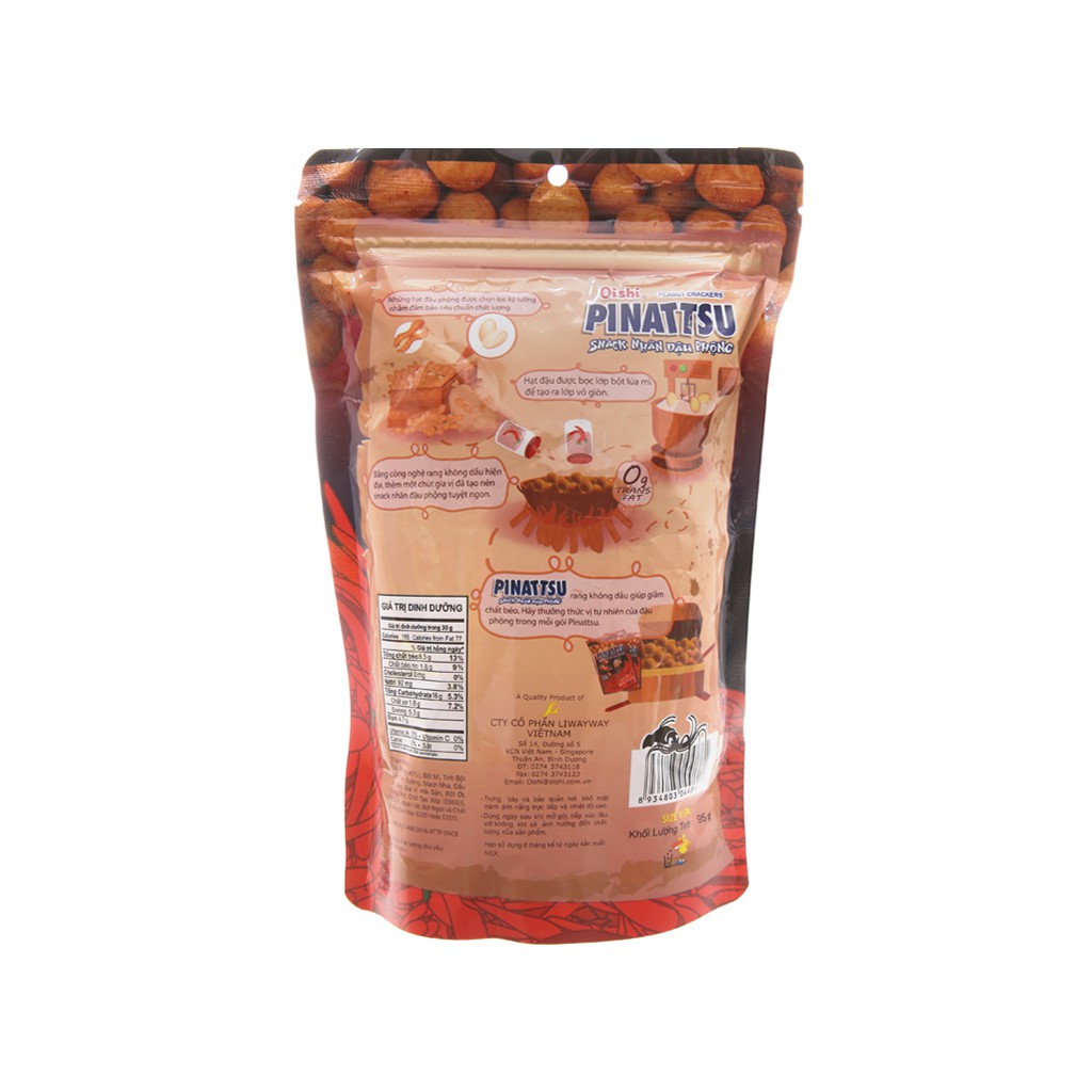 Snack nhân đậu phộng vị hải sản siêu cay Pinattsu Oishi gói 95g