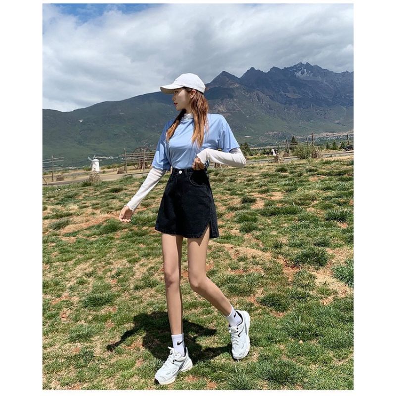 Quần Short Jeans XiXAo Quần Lưng Cao Xẻ Gấu