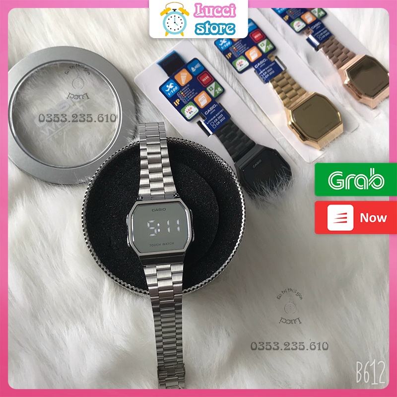 Đồng hồ Nam Nữ điện tử tráng gương A168, đồng hồ cảm ứng màn hình LED dây thép không gỉ mặt vuông | BigBuy360 - bigbuy360.vn