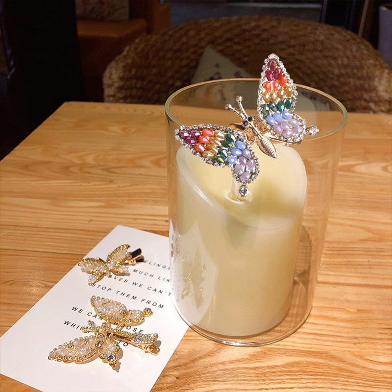 Kẹp Tóc Mái Bằng Kim Loại Hình Bướm Đính Đá Pha Lê Lấp Lánh Cho Nữ