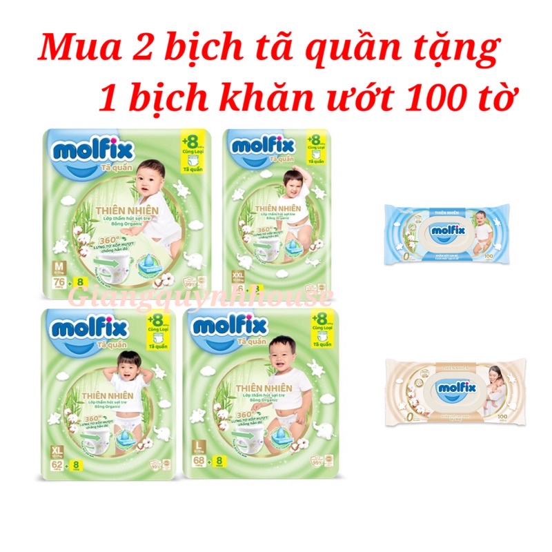 Tã quần thiên nhiên Ultra Molfix size M76/L68/XL62/XXL56 tặng 8 miếng