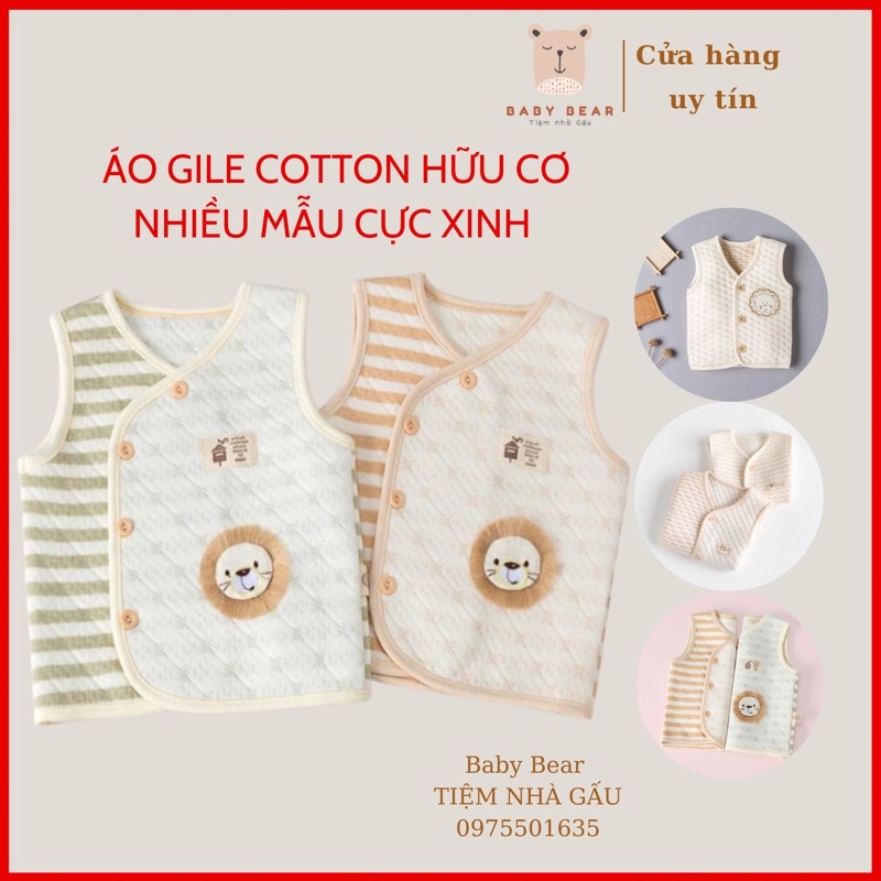 Áo khoác gile trần bông cho bé 0-3 tuổi 100% cotton hữu cơ tự nhiên không chất tẩy nhuộm cực kỳ mềm mại ấm áp