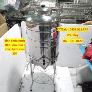 Bộ Bình INOX Cao Cấp SUS 304 Chứa Nước Dung Tích Khoảng 100 Lít + Chân Bình Inox 304 - Mã: BC10L3 + CI3 -