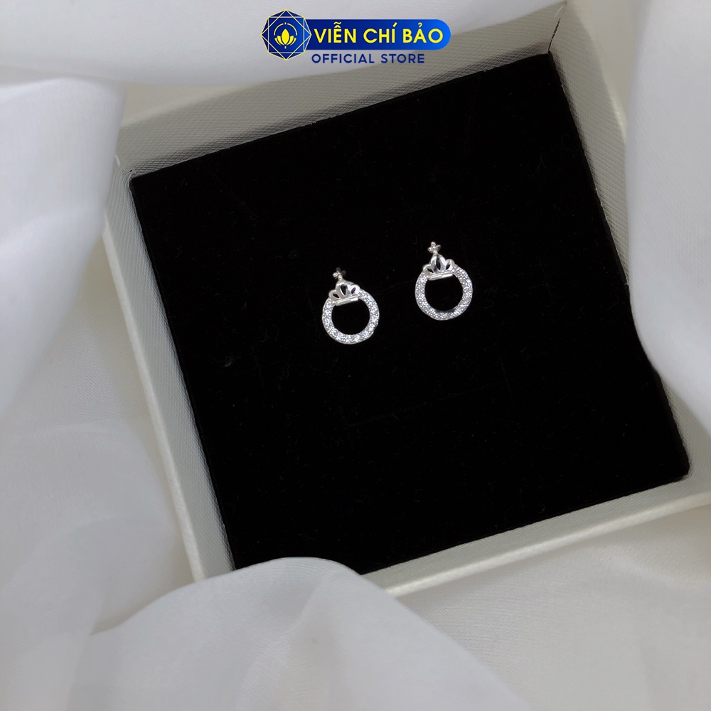 Bông tai bạc nữ vương miện đính đá lấp lánh chất liệu bạc 925 thời trang phụ kiện trang sức nữ Viễn Chí Bảo B400542