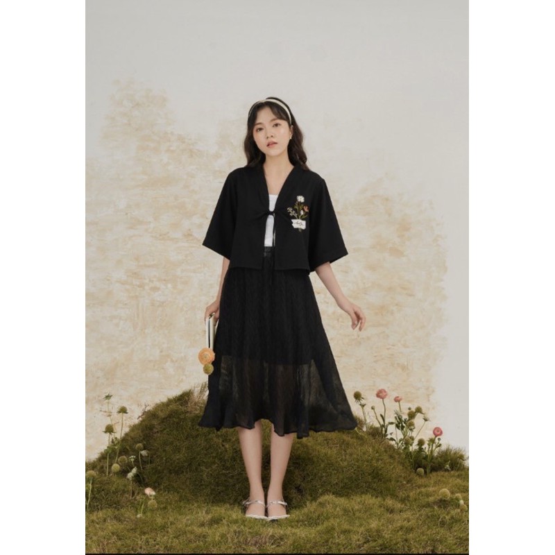 CHÂN VÁY ĐEN DÀI XẾP LY-CN29004 HANGKAO SHOP