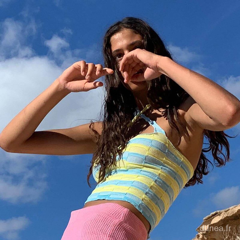 DUNEA Áo Tank Top Dệt Kim Chất Cotton Hoạ Tiết Kẻ Sọc Thời Trang Mùa Hè 0Ha5