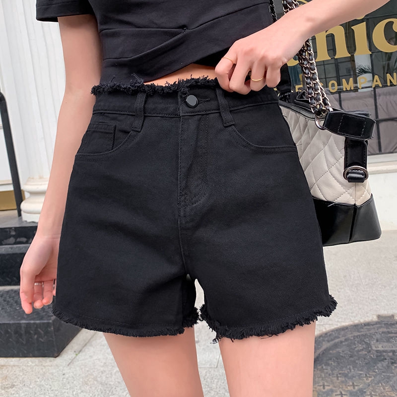 Quần short jean RENJIANVSHENG lưng cao thời trang Hàn Quốc cho nữ