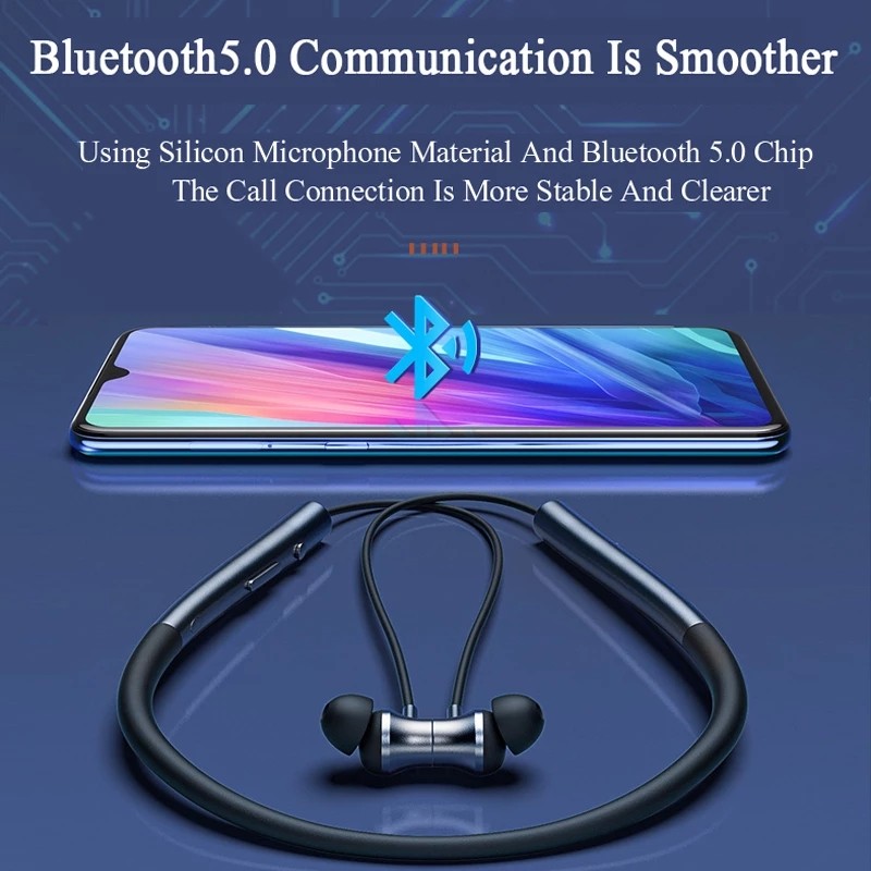 Tai Nghe Bluetooth 5.0 Không Dây Đeo Cổ Chống Nước Ipx5 Có Mic Chống Ồn