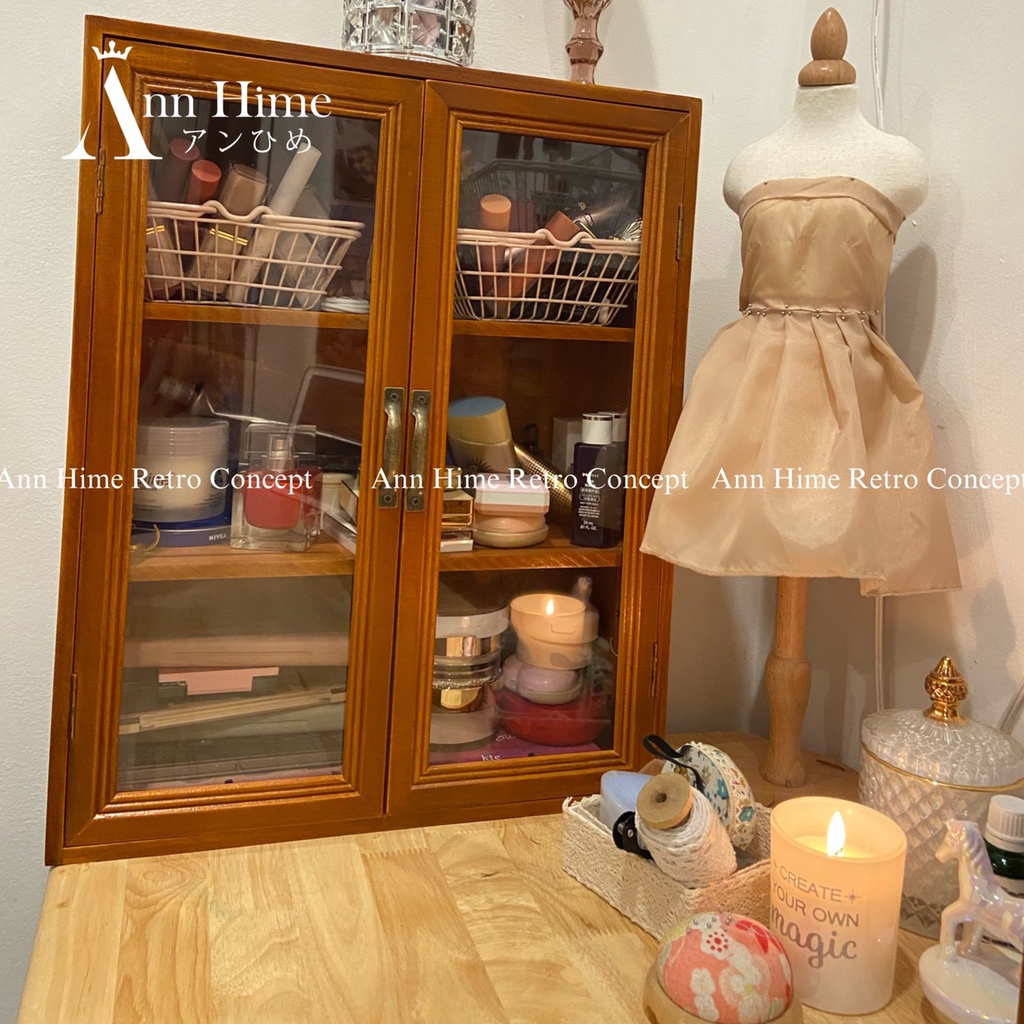 Tủ Kệ Gỗ Mini Nhỏ Để Bàn Đựng Đồ Mỹ Phẩm Ly Cốc &amp; Decor Phong Cách Vintage Retro Ann Hime Sp4