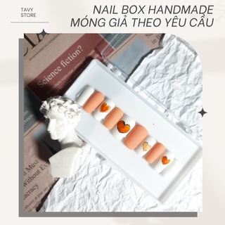 Nail Box Handmade set móng giả họa tiết trái tim loang màu cam gạch