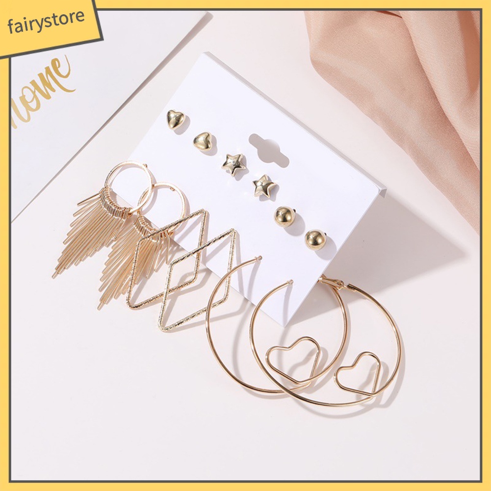 Bộ 6 Đôi Hoa Tai Đính Ngọc Trai Nhân Tạo Thời Trang Cho Nữ