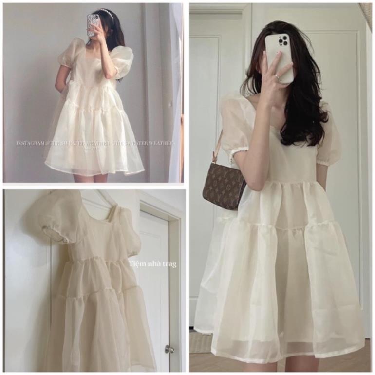 Váy Babydoll Voan Tơ Bồng Bềnh 2 Lớp Cổ Vuông Vintage( Hàng Có Sẵn, Ảnh Thật) [XẢ KHO]