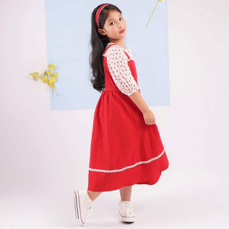 Váy đầm đỏ cho bé gái cao cấp mùa thu đông Econice 2021. Size trẻ em 5, 6, 7, 8, 9, 10 tuổi