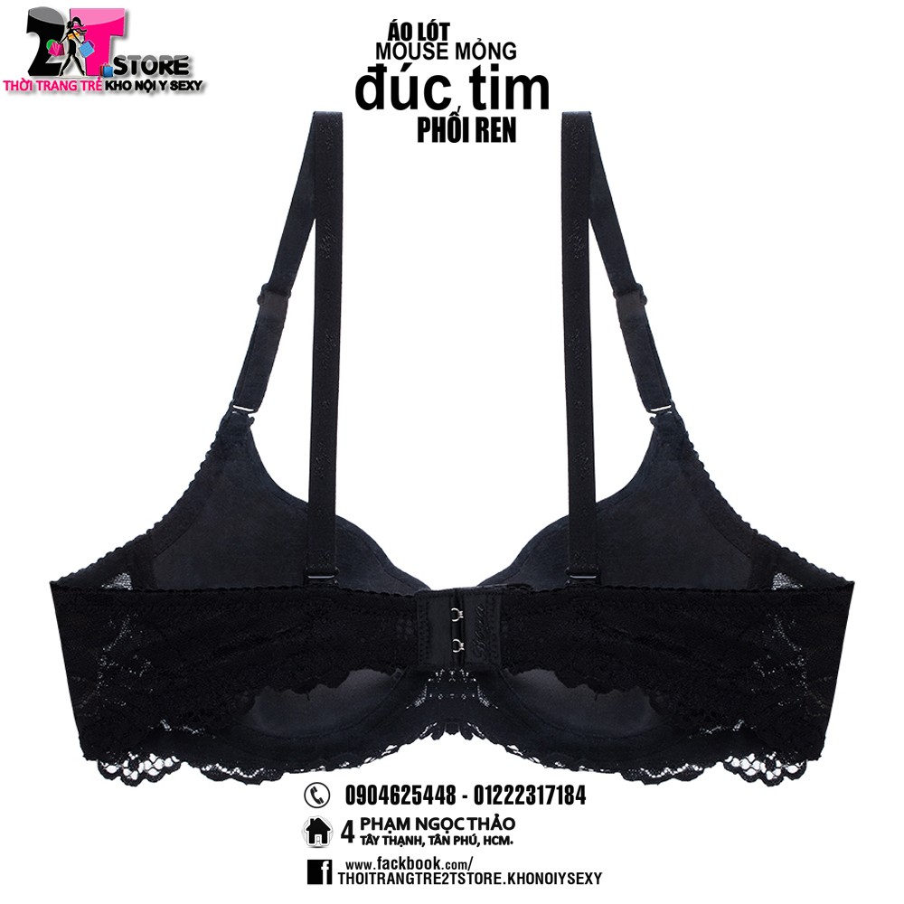 Áo Nâng Ngực Mouse Mỏng Đúc Tim Phối Ren (Đen)