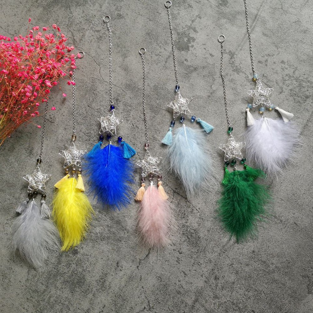 Dreamcatcher kim loại hình ngôi sao gắn lông vũ (chọn màu)- Siêu Xinh