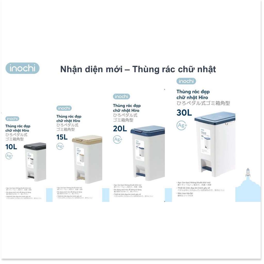 Thùng Rác Nhựa Đạp Chân Nắp Đậy Chữ Nhật Inochi 15 Lít Làm Sọt Rác Văn Phòng,Đựng Rác Gia Đình, Trong Nhà, Ngoài Trời