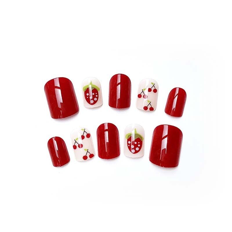 [Hàng mới về] Set 24 móng tay giả họa tiết quả cherry/dâu dễ thương cho nữ