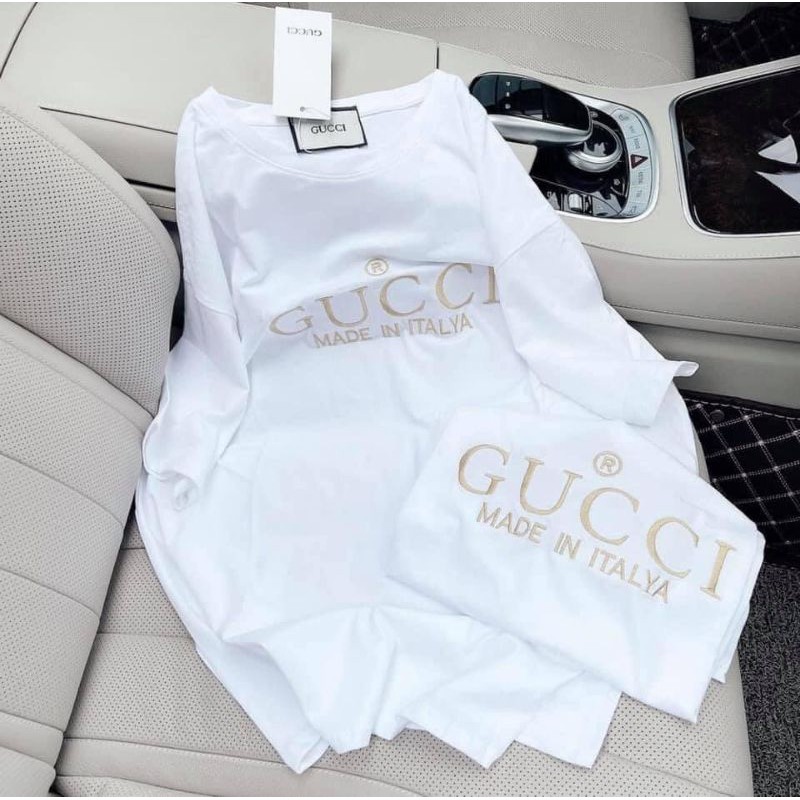 [Mã FADI5K245 giảm 5K đơn 0đ] (shop mới giảm giá) áo phông dấu quần ,form rộng thêu Gucci hàng cotton cao cấp có túi zip