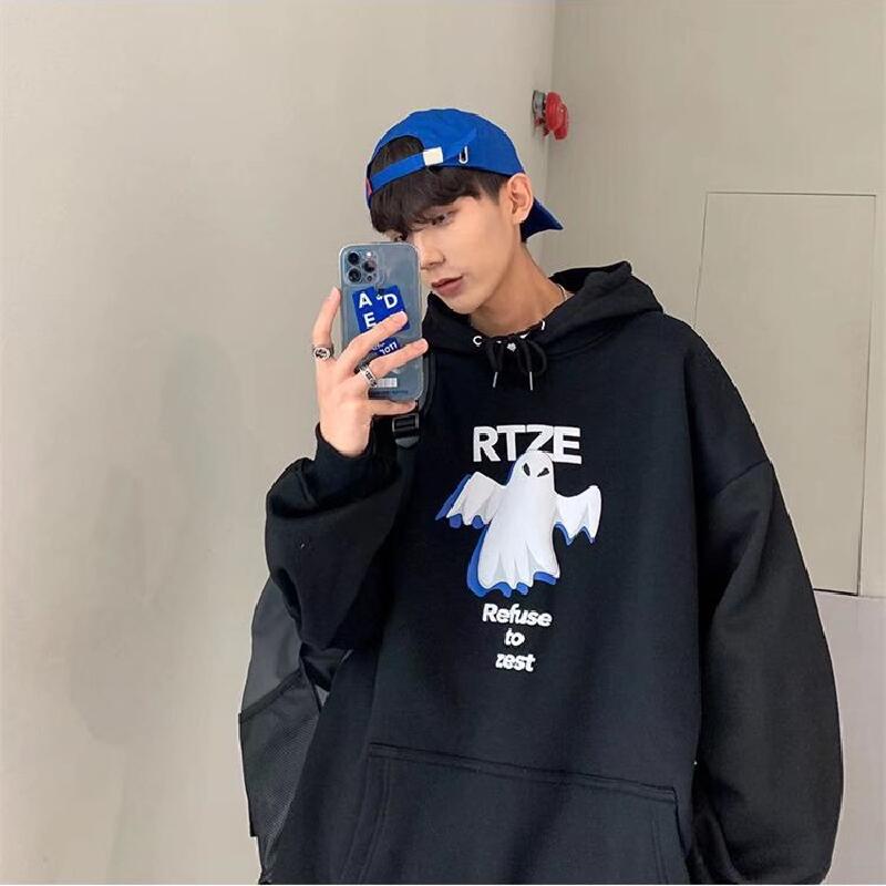Áo hoodie dáng rộng in họa tiết hoạt hình phong cách hip hop size M-5XL thời trang cho nam
