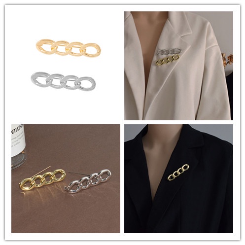 Trâm Cài Áo Hình Dây Xích Bằng Kim Loại Mạ Vàng / Bạc Chống Ánh Sáng Thời Trang Cho Nữ