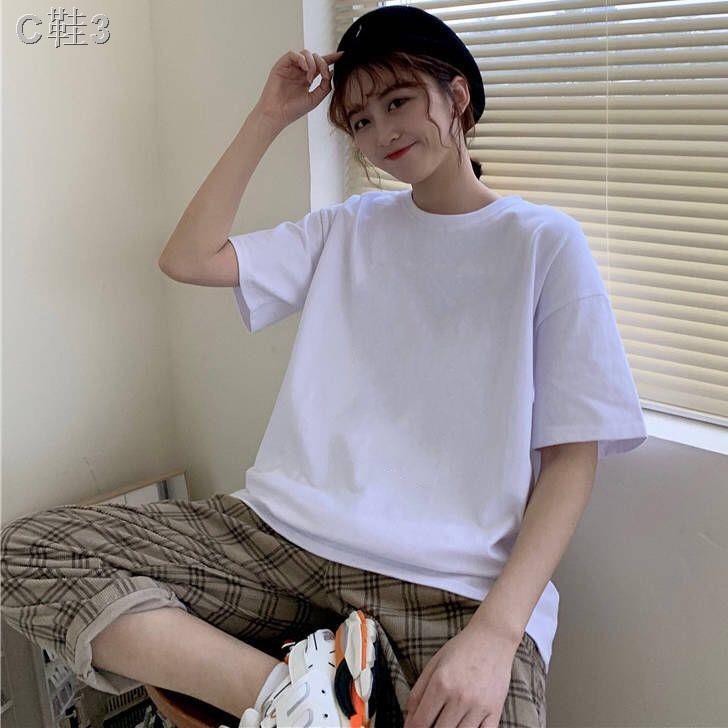 100% cotton white t-shirt female 2021 summer new style Korean loose solid color short-sleeved student half-sleeved top