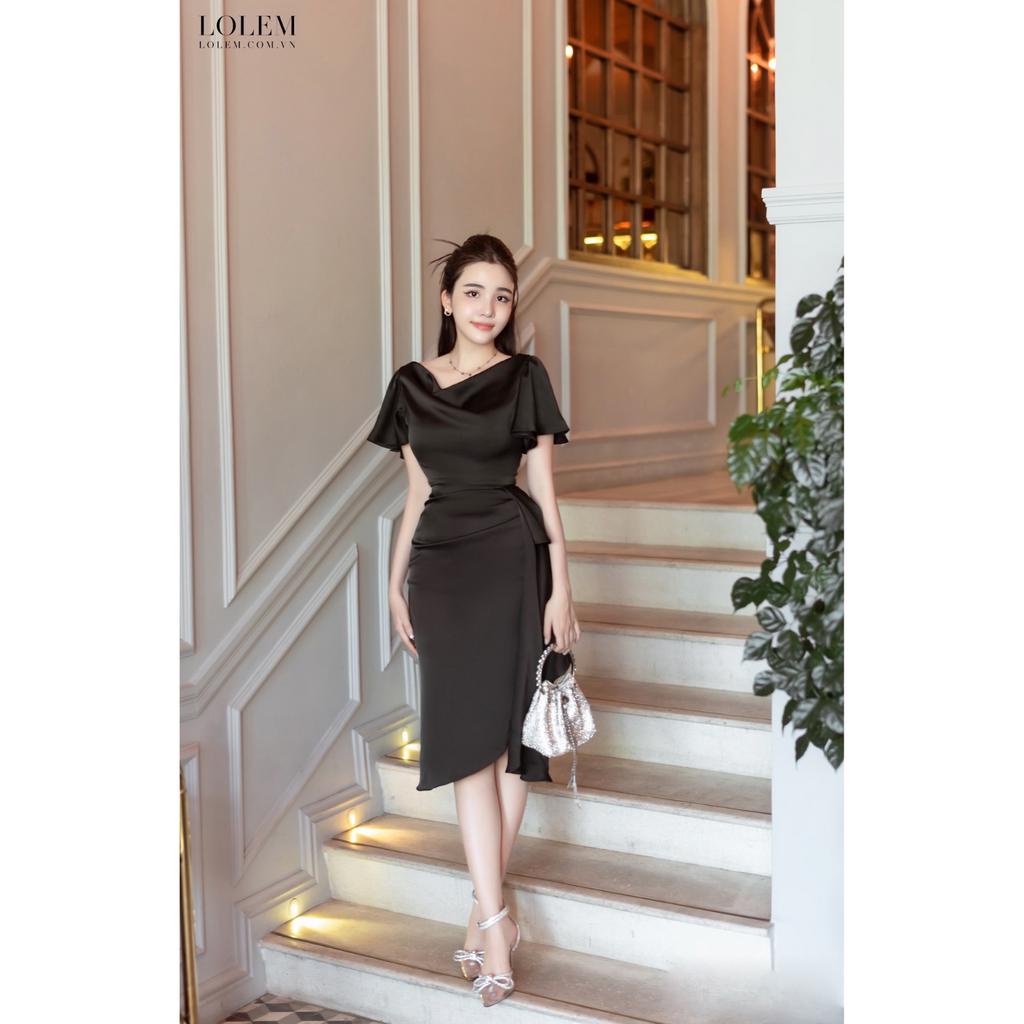 Đầm body dài LOLEM DO228 thiết kế form xếp ly che bụng chất lụa satin mềm mại