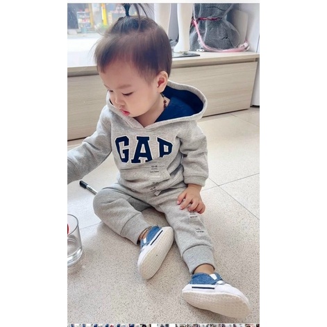 Bộ Nỉ Cho Bé , Bộ Nỉ Bông Gap Màu Ghi Có Mũ Cho Bé - Nhà Cam